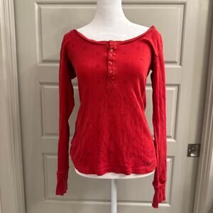Nike Red Knit Henley Long Sleeve Athleisure Sweater Top